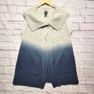 Chicos Additions Gradient Cardigan Sweater Vest Womens Medium Blue Gray Ombre